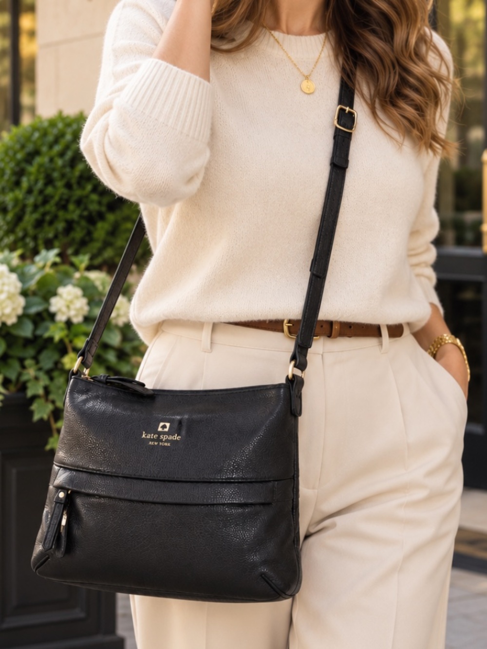 Kate Spade New York Grant Park Starla Crossbody Bag Pebbled Leather Black